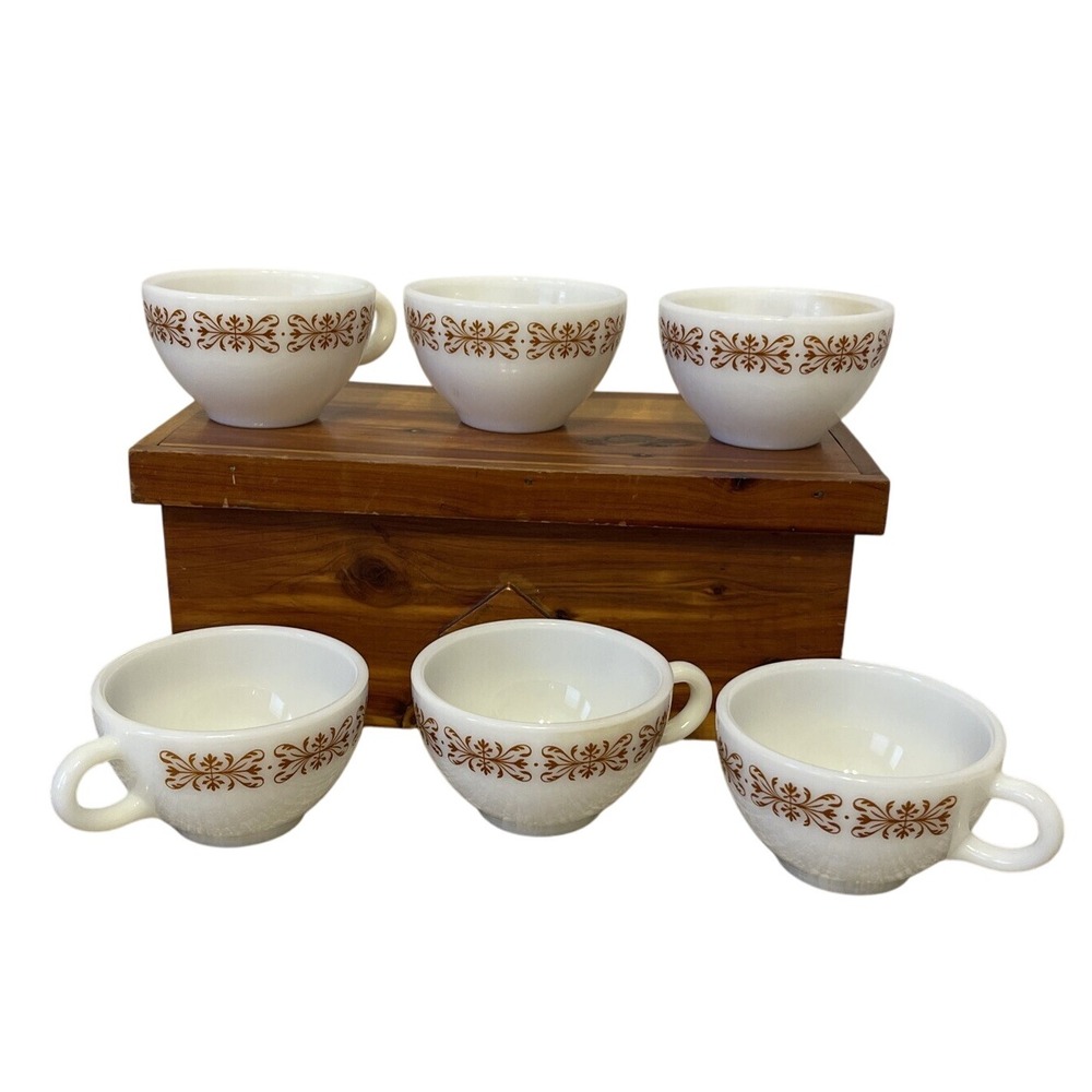 CORNING COPPER FILIGREE CUP COFFEE TEA BROWN‎ SCROLL TABLEWARE Set Of Six 6